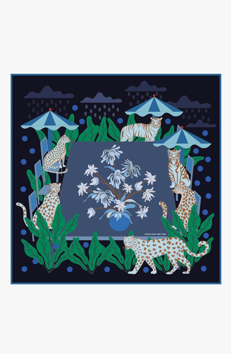 Jessie Zhao New York Double Sided Wool Silk Scarf Of Night Banquet, Main, color, Blue