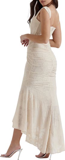 Cesca Floral Ruched High-Low Corset Dress