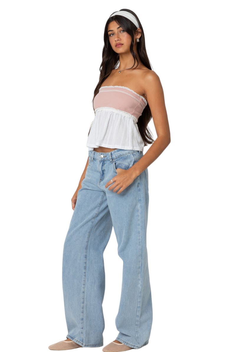 EDIKTED Rena Rib Peplum Tube Top, Alternate, color, Pink-And-White