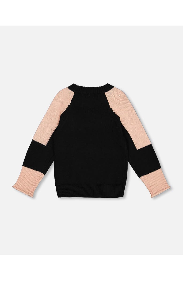 Deux par Deux Girl's Colorblock Knit Sweater With Intarsia Black, Alternate, color, 