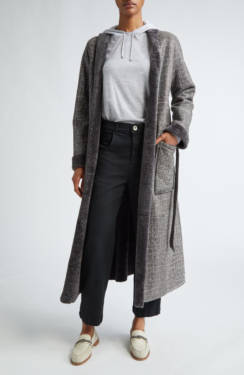 Eleventy Suede & Genuine Shearling Wrap Coat, Main, color,