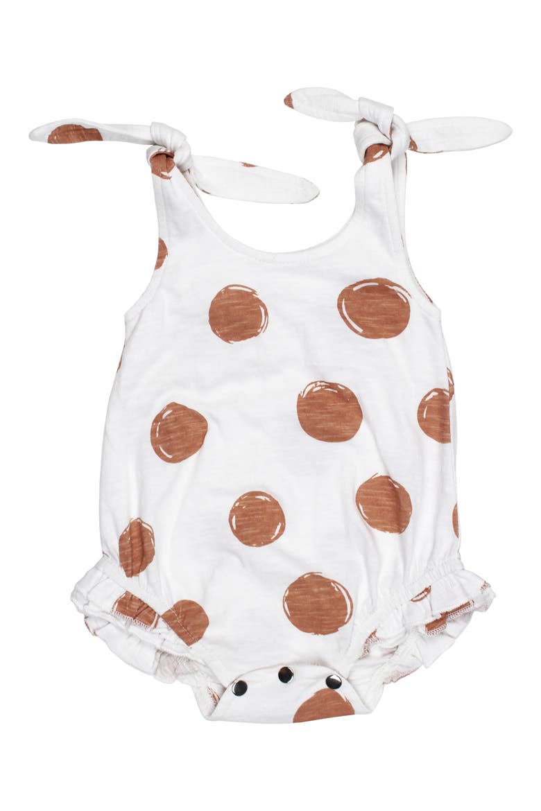 Polka Dot Organic Cotton Tie Shoulder Romper, Main, color, ADOBE DOT