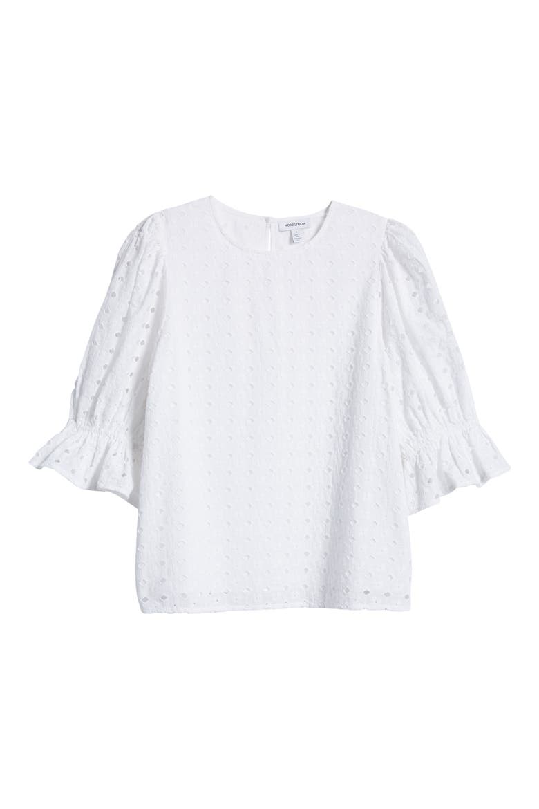 Matching Family Moments Eyelet Puff Sleeve Blouse, Alternate, color, WHITE