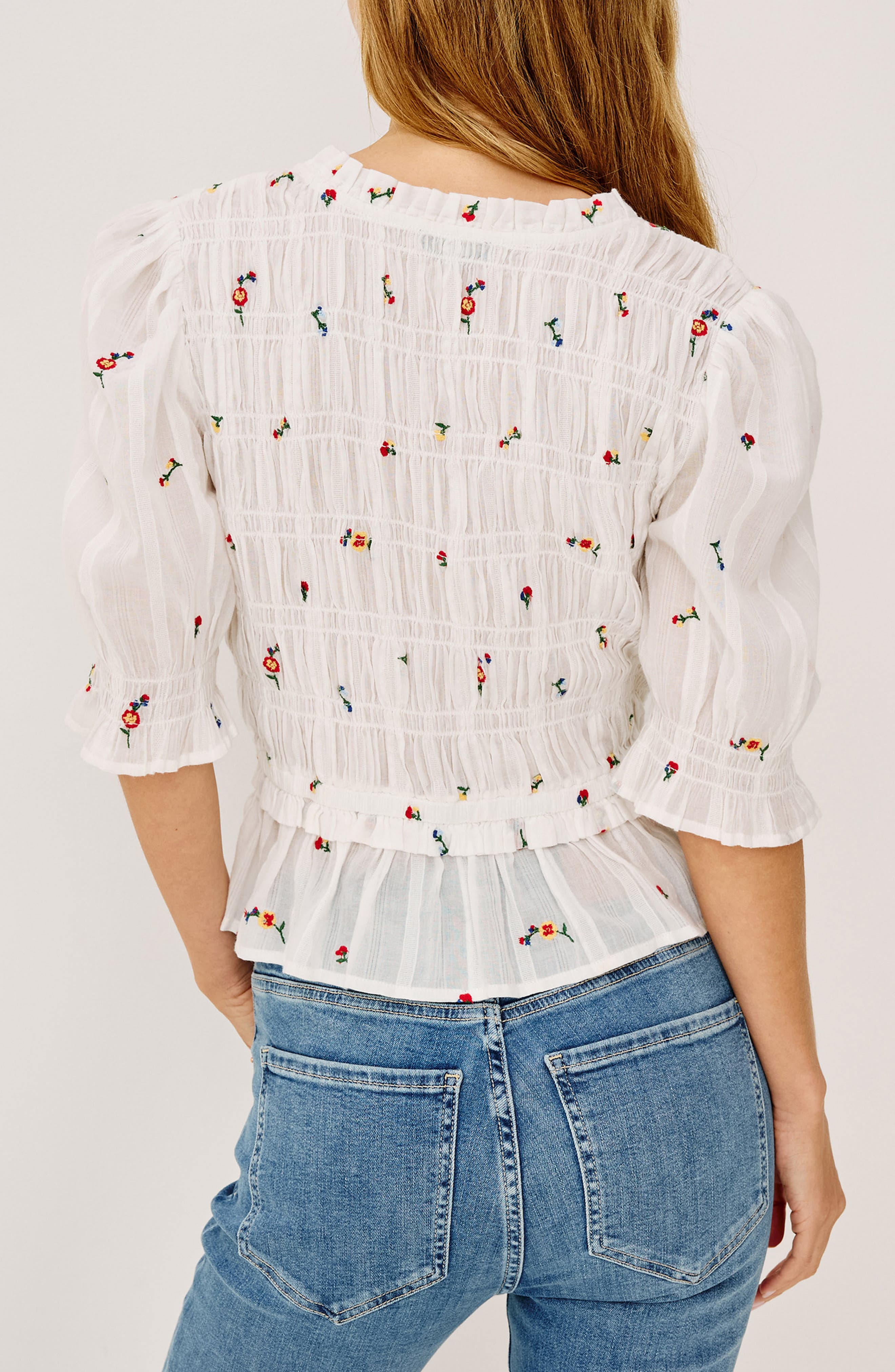 Fontaine Floral Smocked Cotton Top - image 2