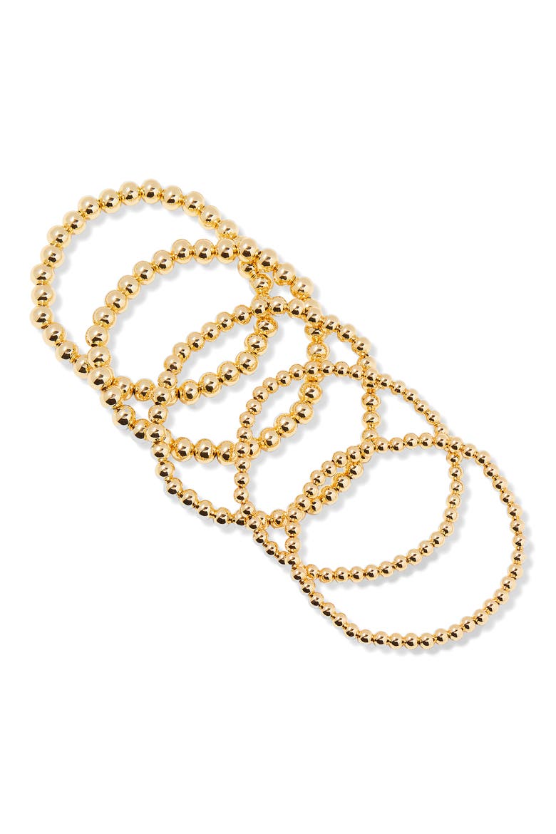 Makenna Set of 5 Beaded Stretch Bracelets, Alternate, color, GOLD