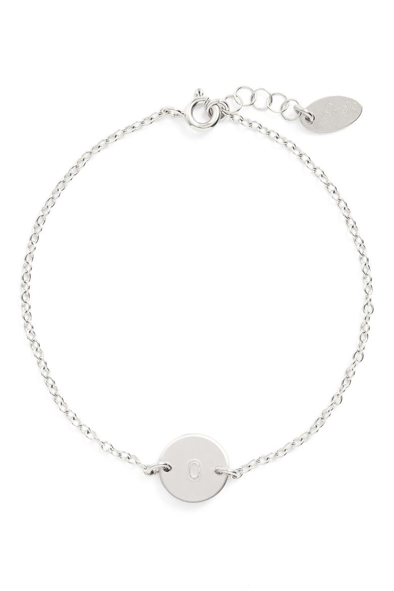 Sterling Silver Mini Initial Disc Bracelet, Main, color, STERLING SILVER O