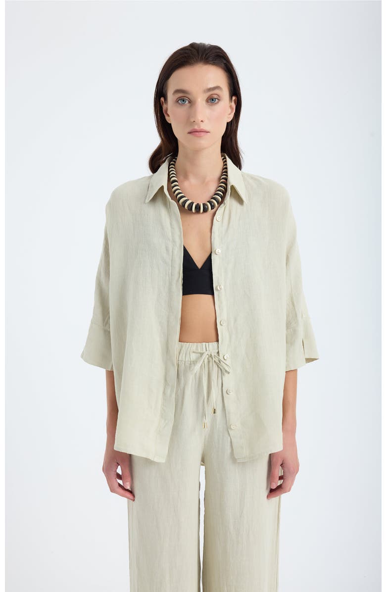 Monlicia Iyan 100% Linen Oversize Shirt, Main, color, Beige