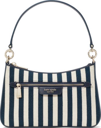 hudson stripe canvas & leather shoulder bag