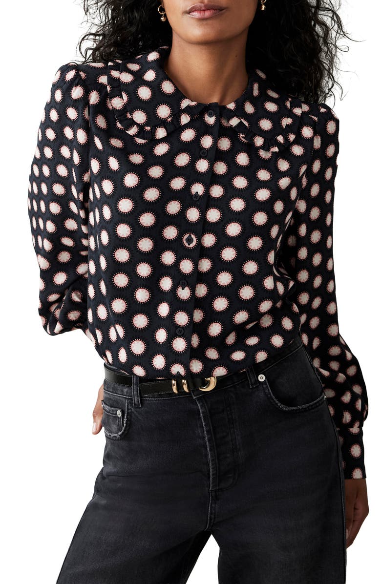 MINT VELVET Geometric Print Blouse, Alternate, color, Navy