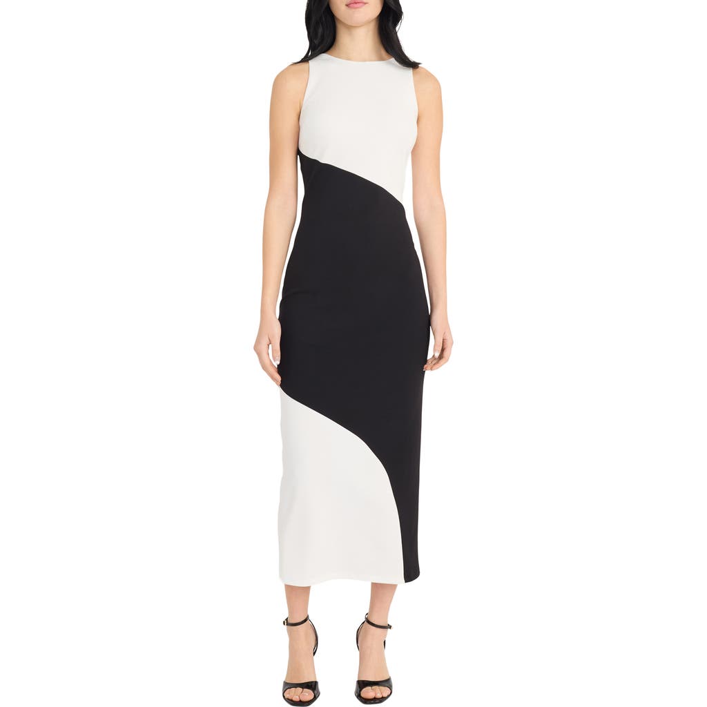 Donna Morgan Colorblock Sleeveless A-line Dress In Black/ivory