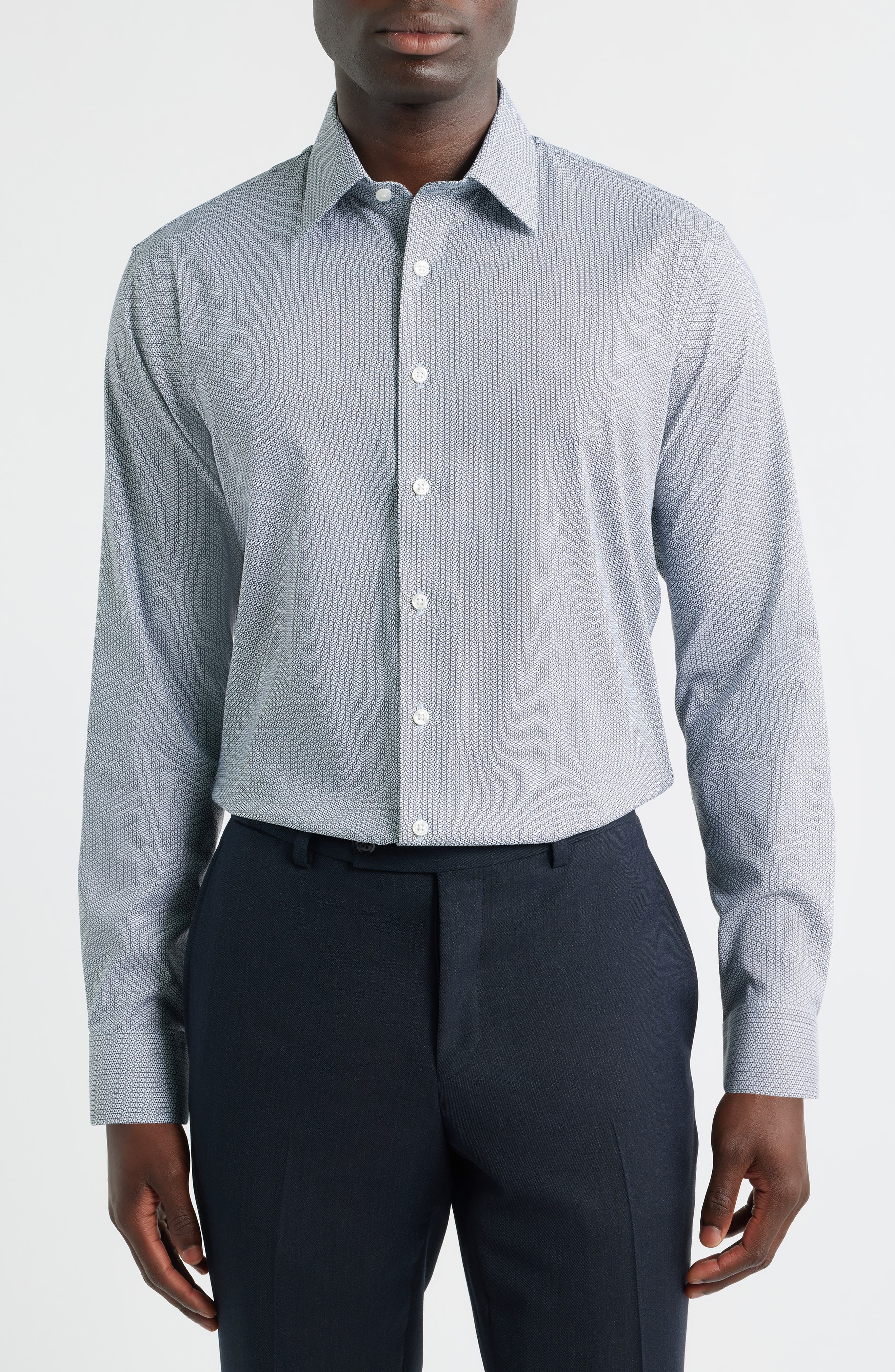 Nordstrom Tech Smart Classic Fit Stretch Dress Shirt In Navy Size 16 34 main image 1