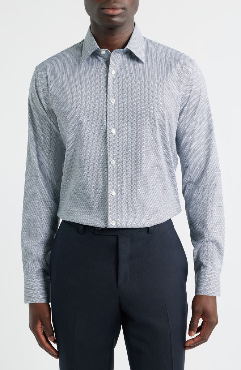 Nordstrom Trim Fit Geometric Print Premium Performance Twill Dress Shirt, Main, color, Navy Lamarca Geo