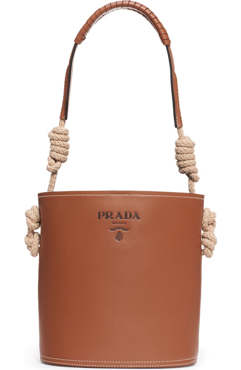 Prada Woven Top Handle Leather Bucket Bag, Main, color,