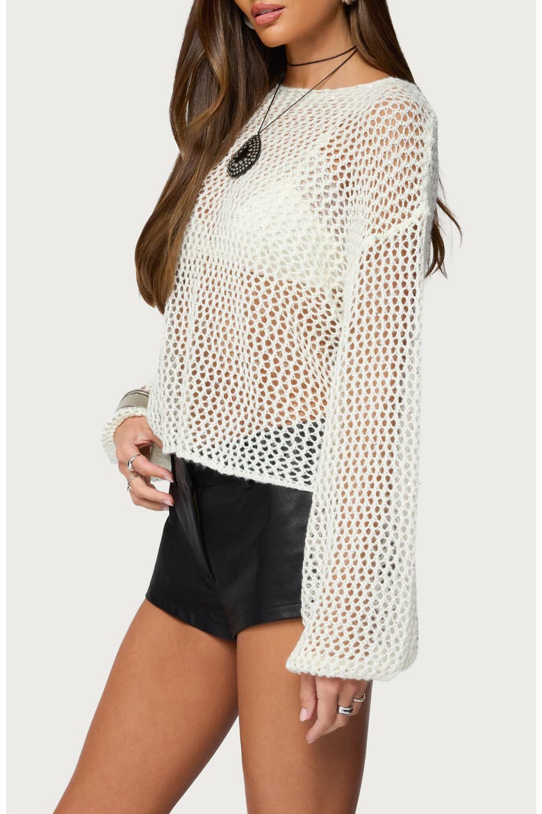Charlise Sequin Open Knit Top, Alternate, color, WHITE