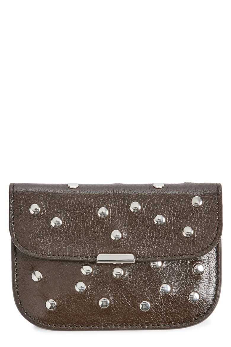 Soft Tab Studded Leather Card Holder, Main, color, DARK CHOCOLATE