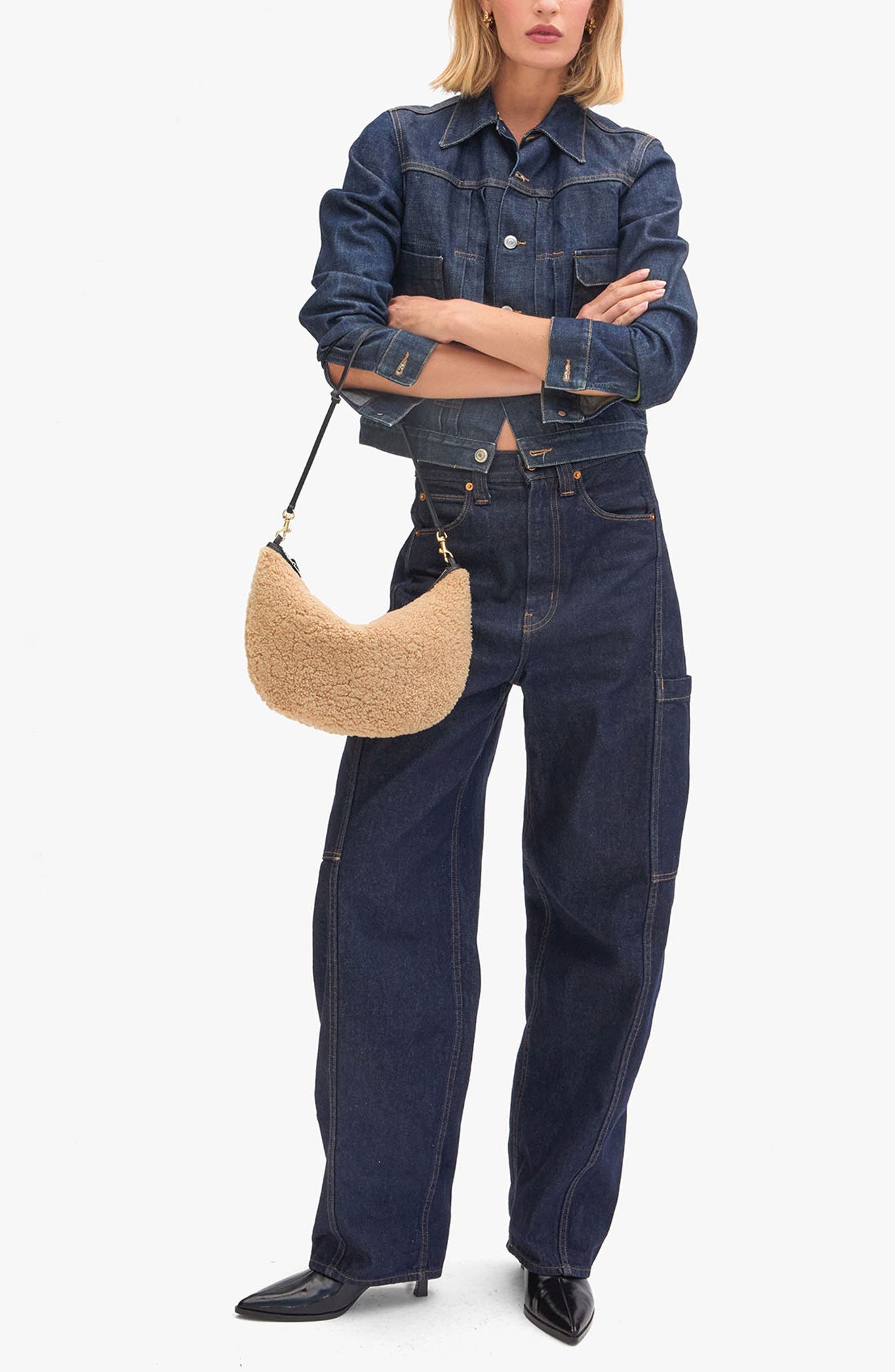 Clare V. Lune Genuine Shearling Shoulder Bag, Alternate, color, 