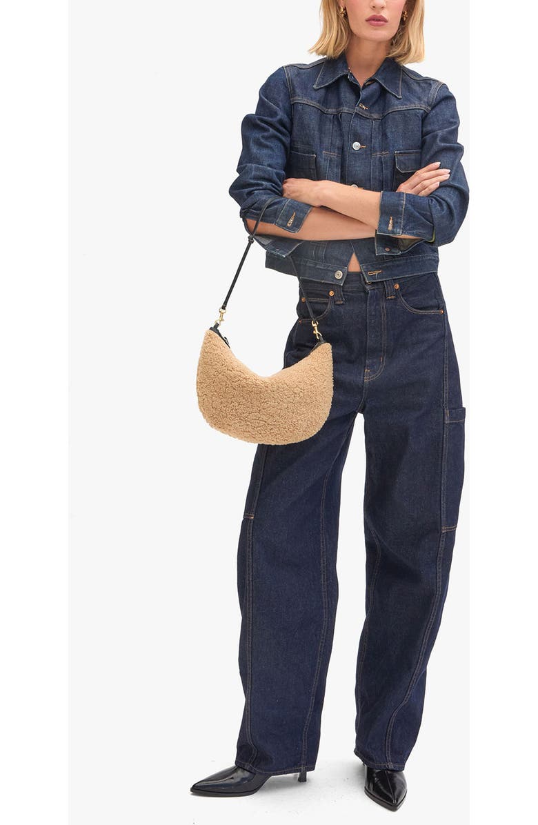 Clare V. Lune Genuine Shearling Shoulder Bag, Alternate, color, Cafe Au Lait