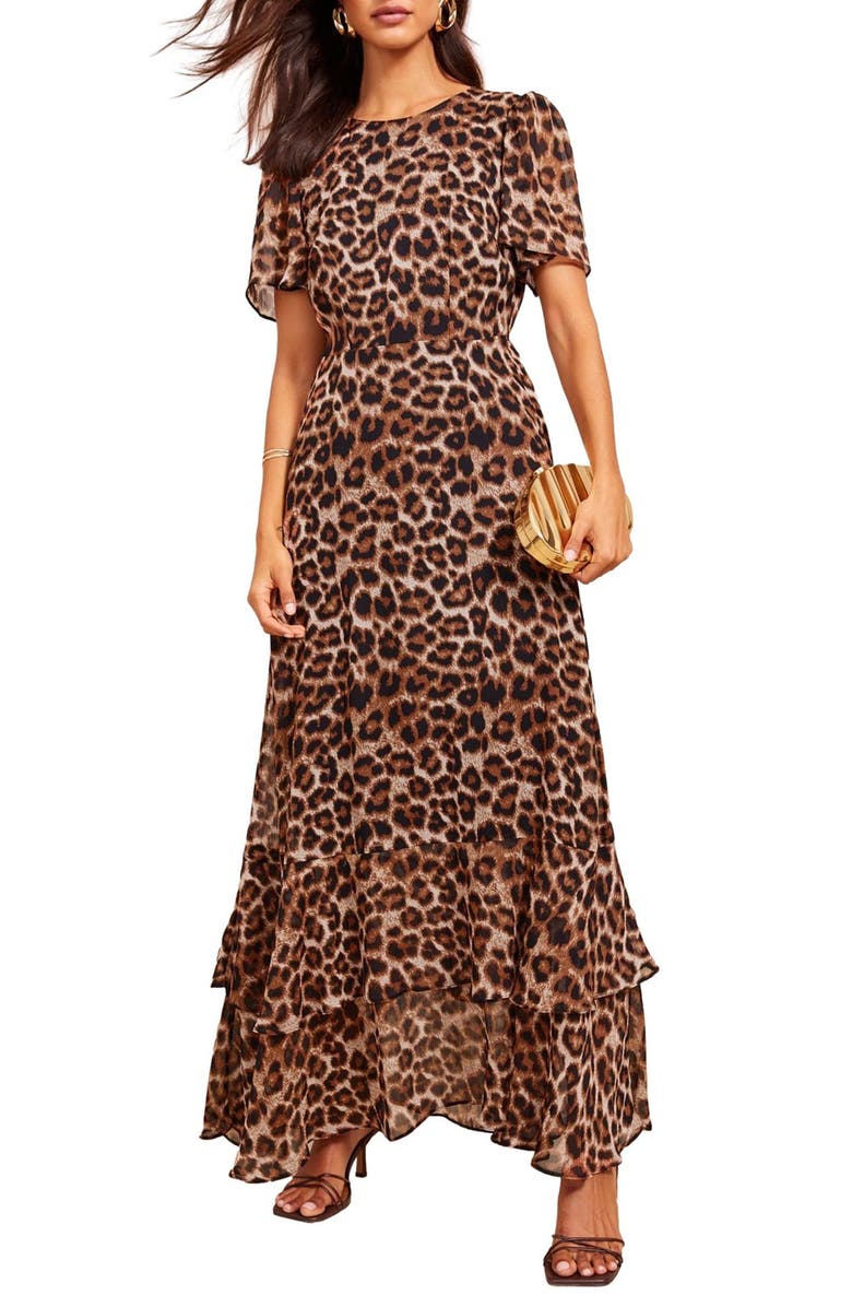 Friends Like These Leopard Layered Ruffle Chiffon Maxi Dress, Main, color, 