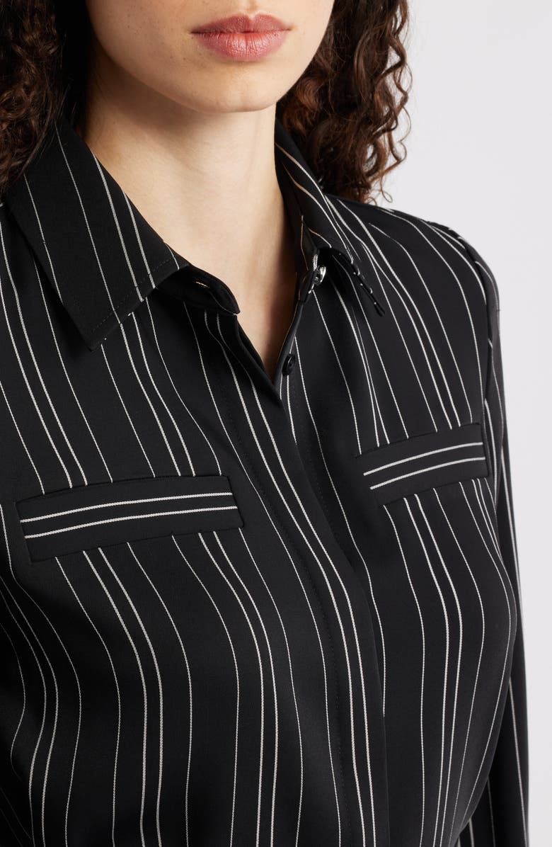 Anne Klein Pinstripe Belted Button-Up Tunic, Alternate, color, Anne Black/ White Dove