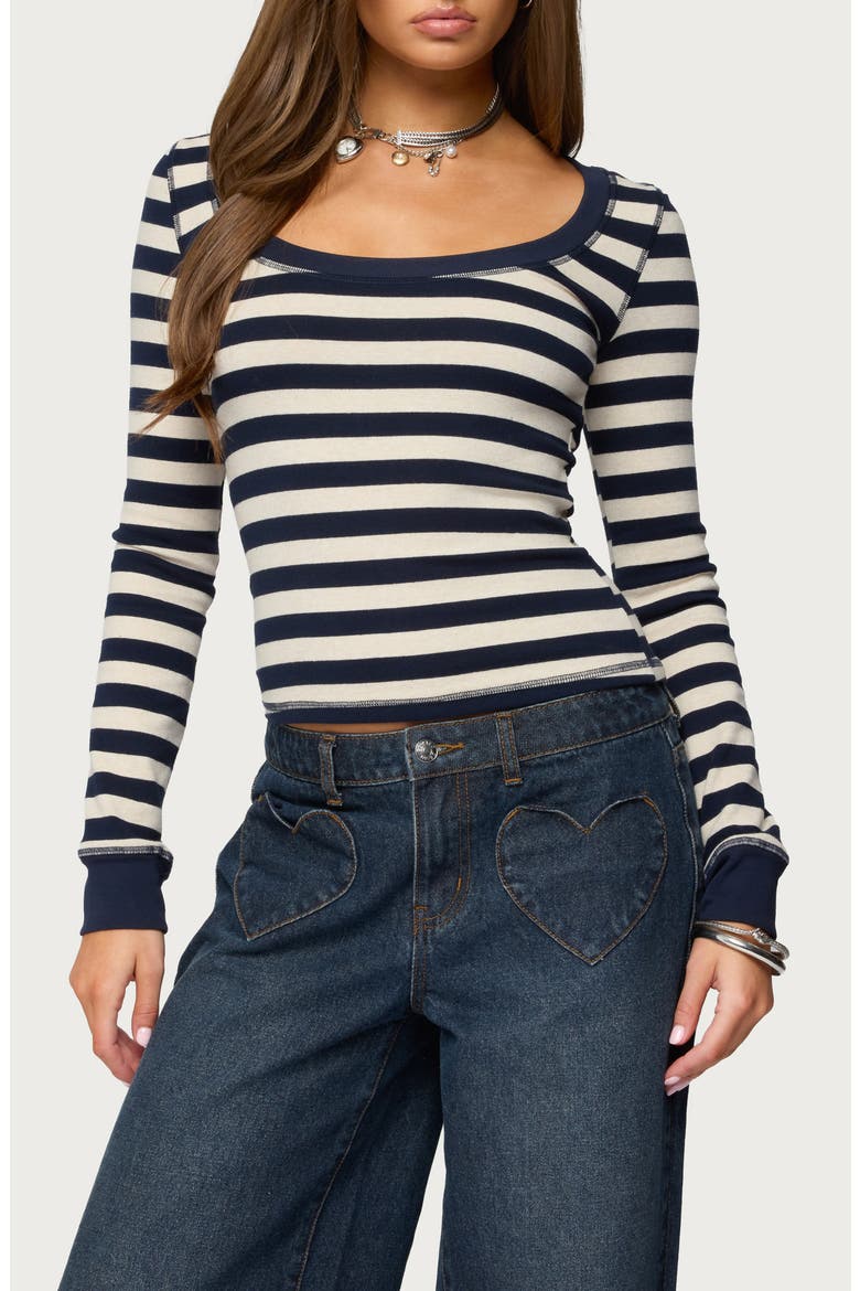 Rainey Stripe Scoop Neck Long Sleeve Knit Top, Main, color, NAVY-AND-CREAM