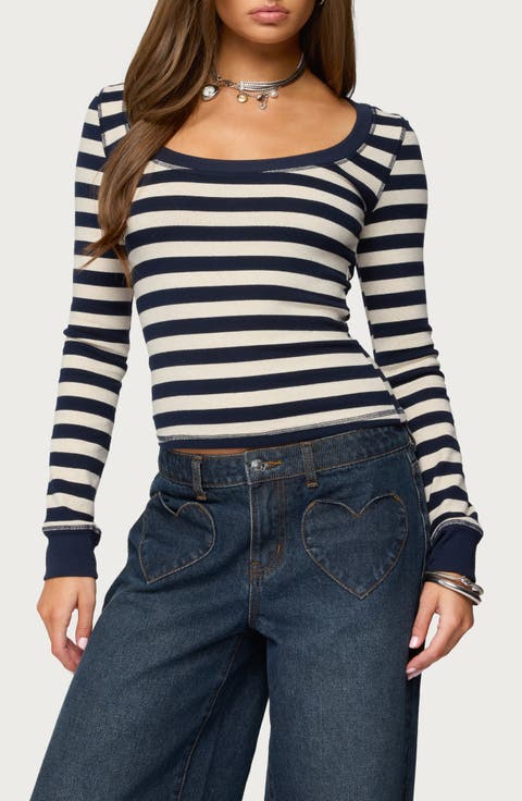 Rainey Stripe Scoop Neck Long Sleeve Knit Top