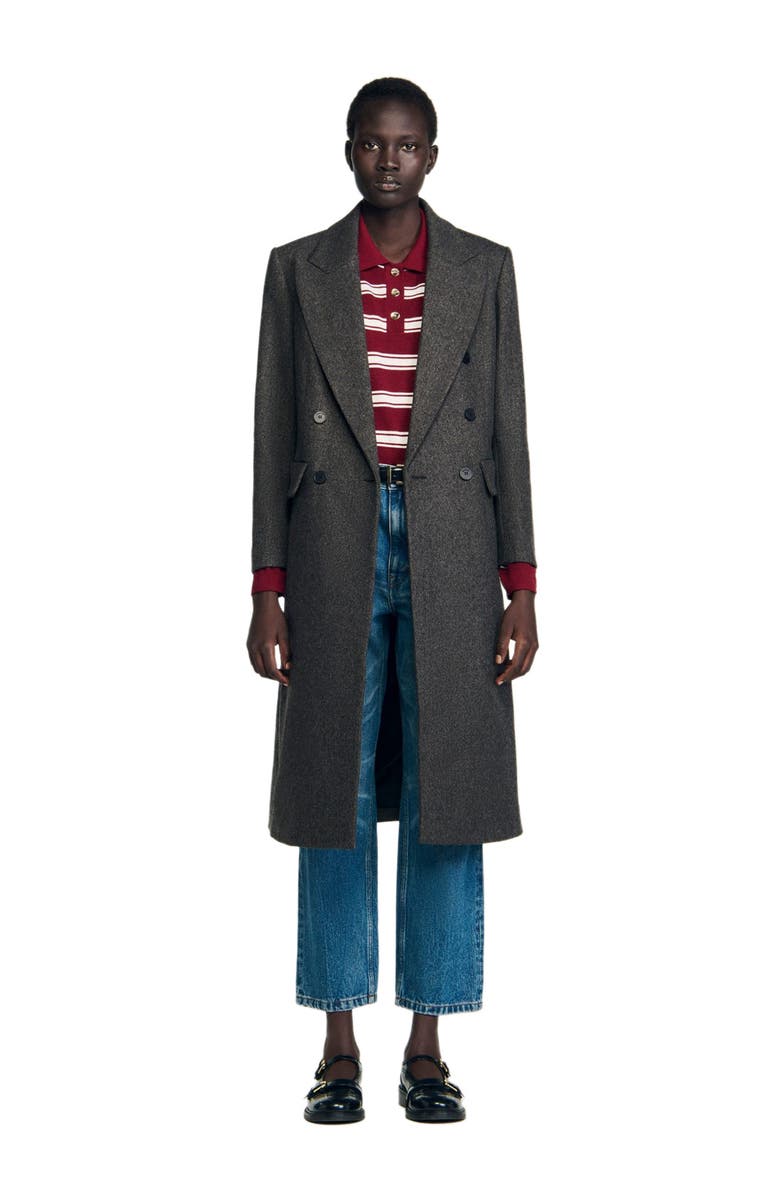 SANDRO Fitted double-breasted coat, Main, color, Dark Grey