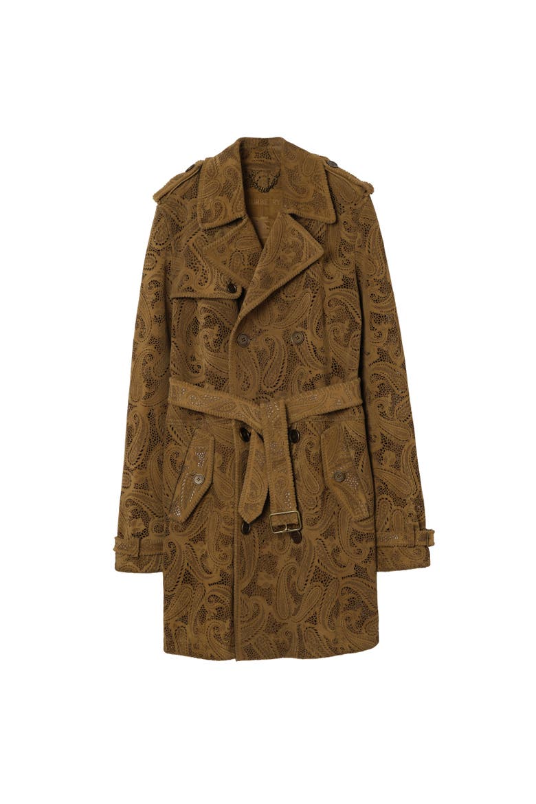 Mid-length Paisley Suede Lawshall Trench Coat, Alternate, color, Tan brown
