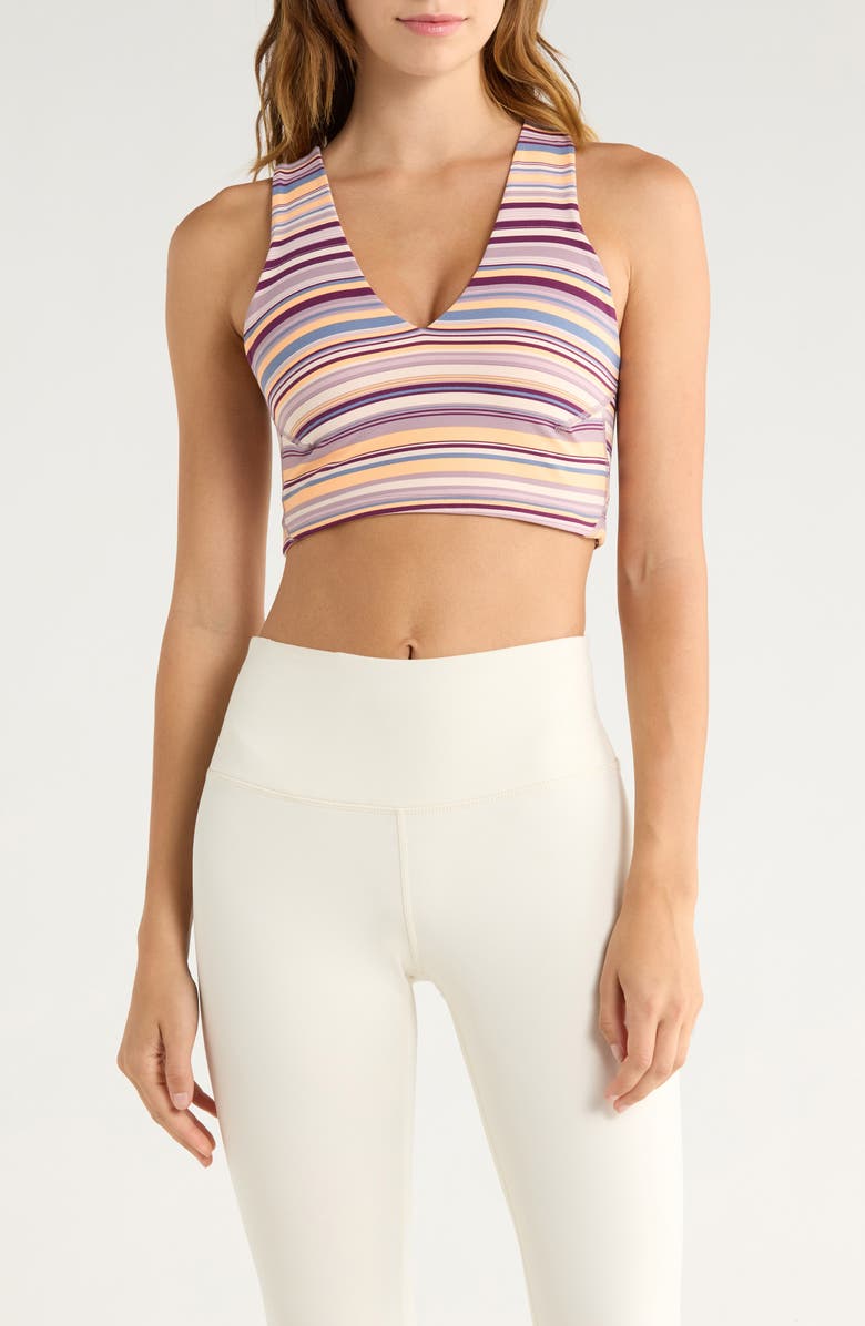 Free People FP Movement Printed Never Better Sports Bra, Main, color, Cranberry Stripe