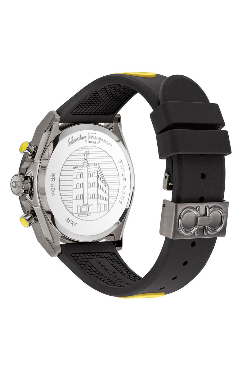 FERRAGAMO Chronograph Silicone Strap Watch, 43mm, Alternate, color, Gunmetal