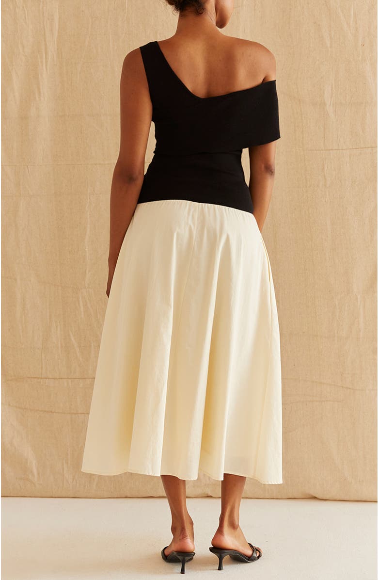 CRESCENT Contrast One Shoulder Midi Dress, Alternate, color, Black/Oatmeal