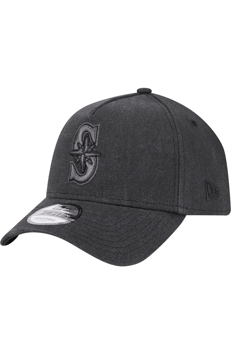 New Era Men's New Era Charcoal Seattle Mariners Logo Essentials 9FORTY A-Frame Adjustable Hat, Main, color,