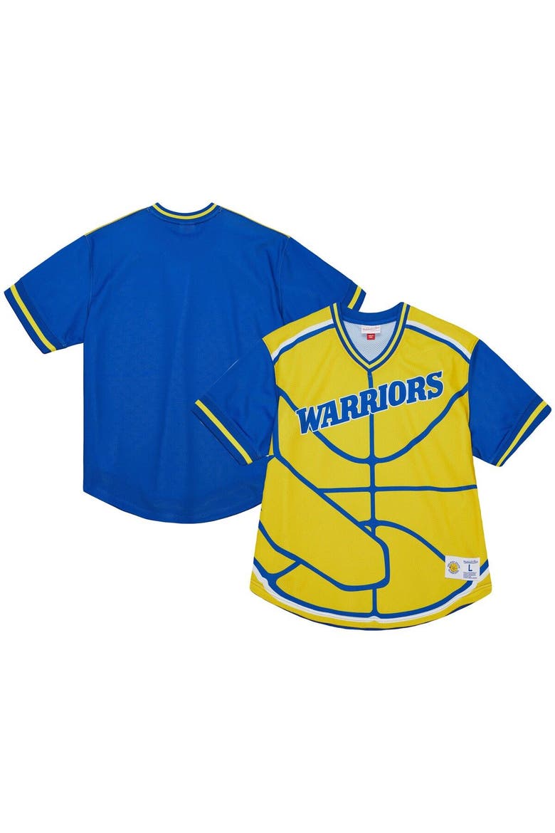 Men's Mitchell & Ness  Gold Golden State Warriors Jumbotron 3.0 Mesh V-Neck T-Shirt, Main, color, Gold