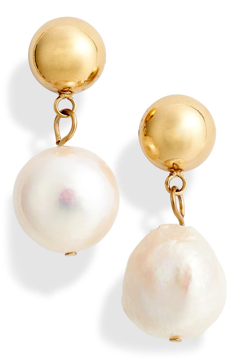 Imitation Pearl Drop Earrings, Main, color, GOLD