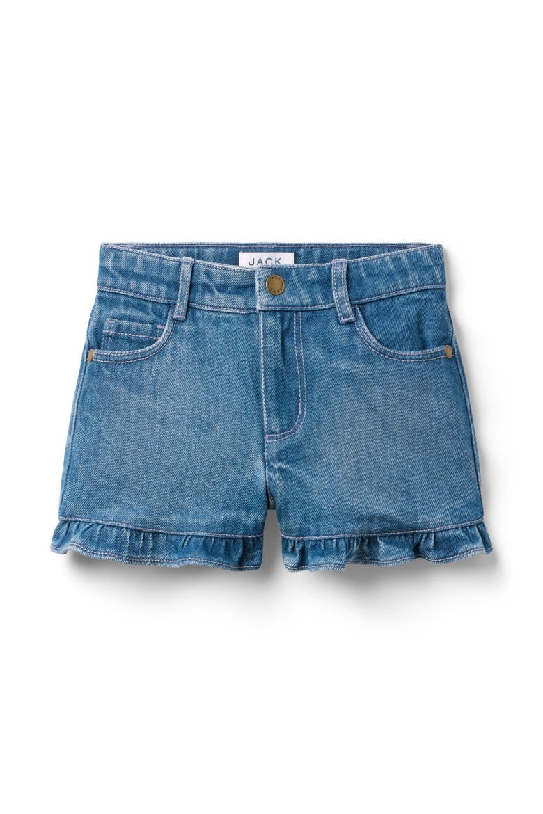 Denim Ruffle Cuff Short In Medium Wash, Main, color, Blue