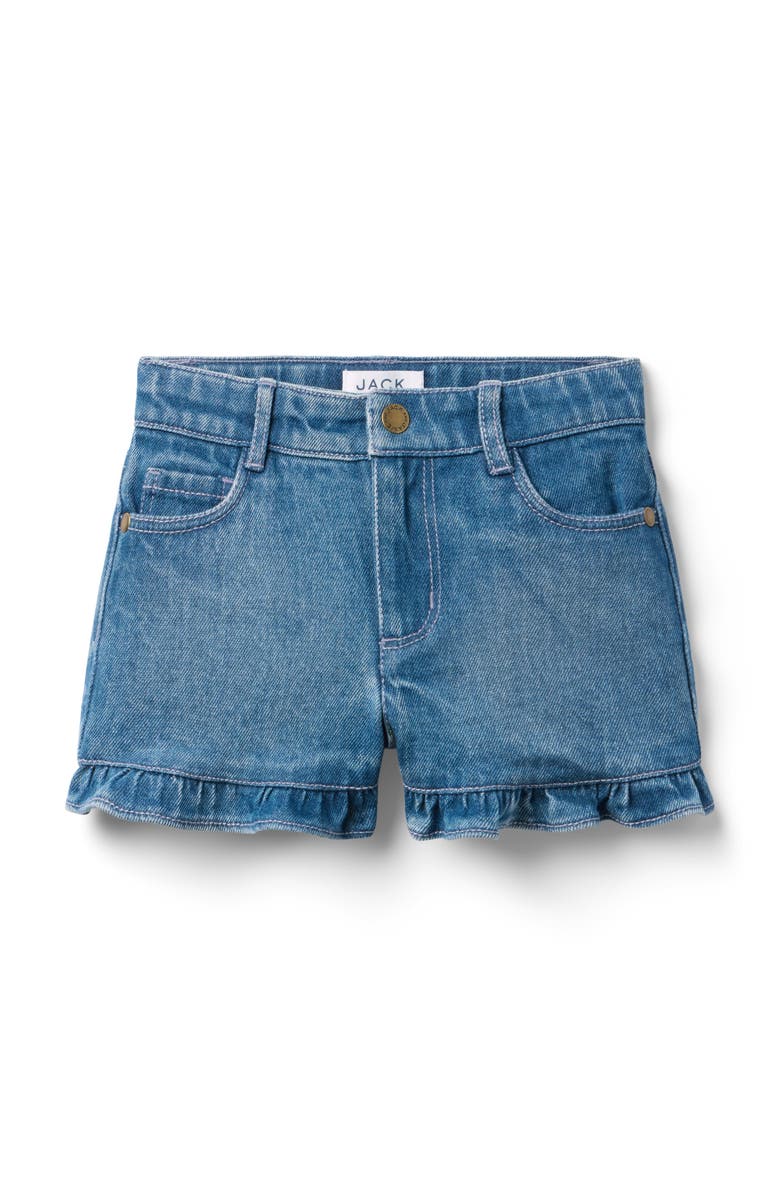 Janie and Jack Denim Ruffle Cuff Short In Medium Wash, Main, color, Blue