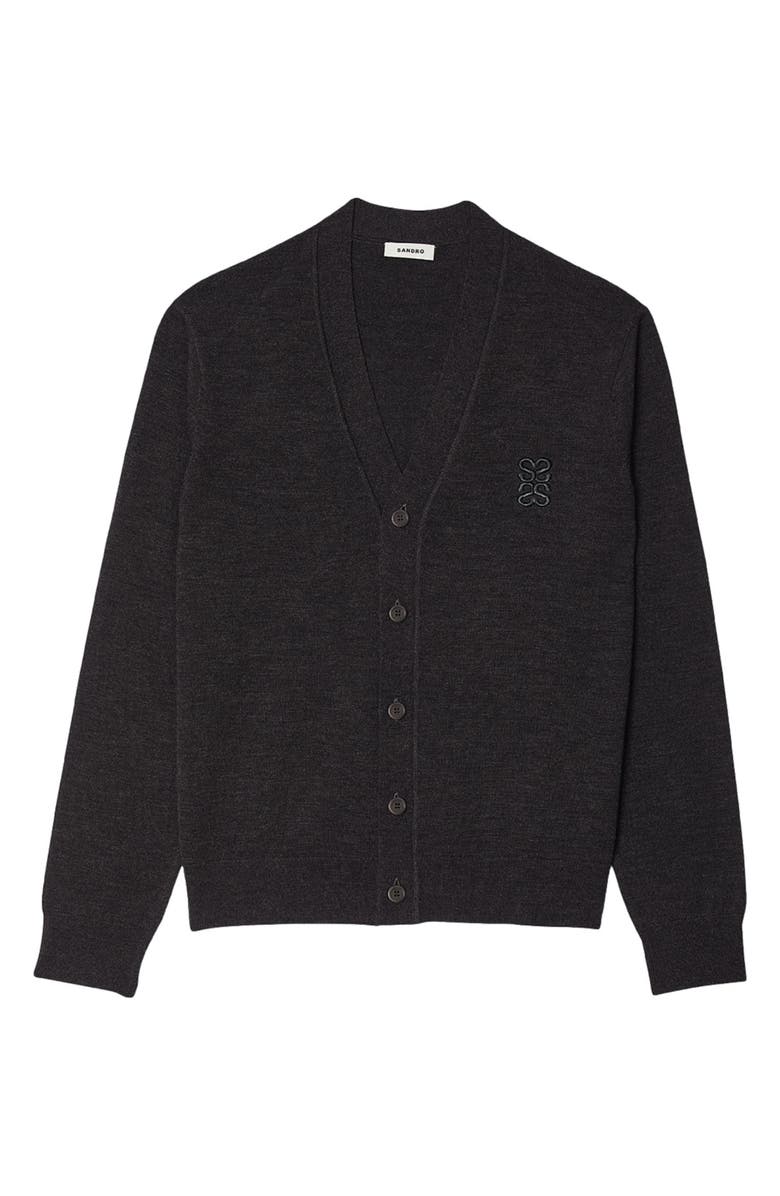 SANDRO Monogram Logo Patch Wool Cardigan, Main, color,