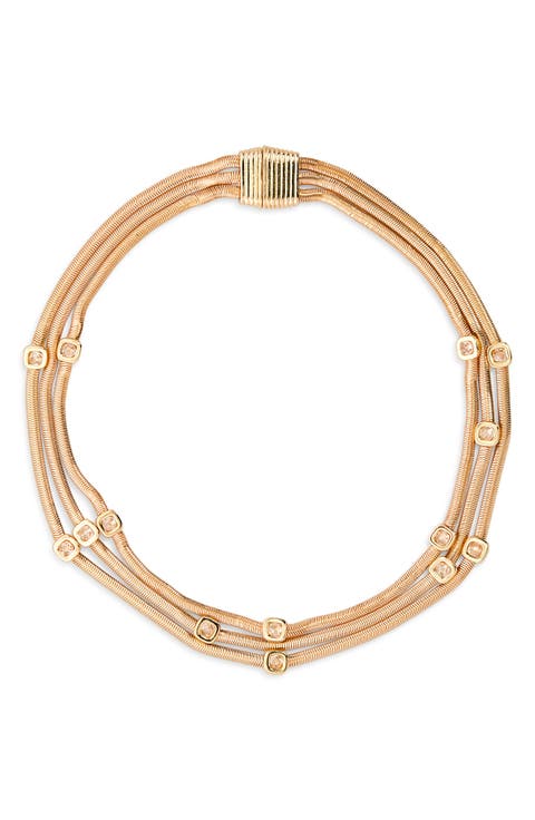 Cubic Zirconia Station Layered Snake Chain Necklace