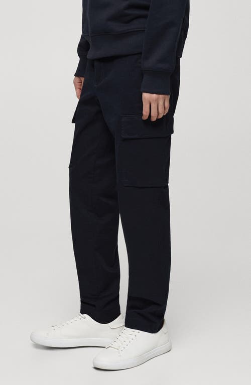 Mango Regular Fit Flat Front Twill Cargo Pants In Dark Navy