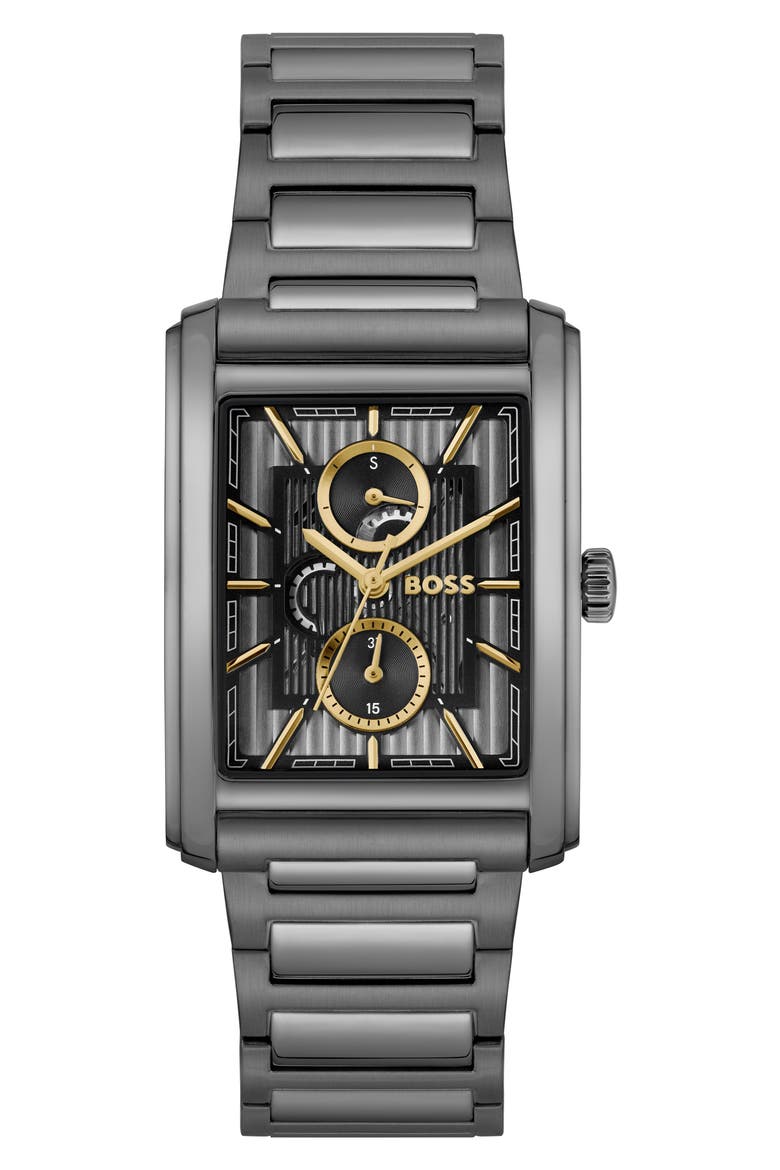 Principle Dress Multifunction Tank Bracelet Watch, 30.5mm x 42mm, Main, color, GREY