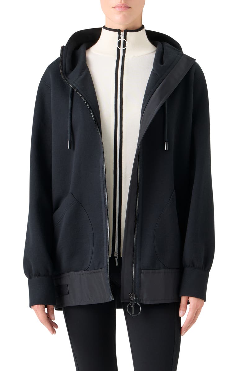 Akris punto Mixed Media Hooded Jacket, Main, color, Black