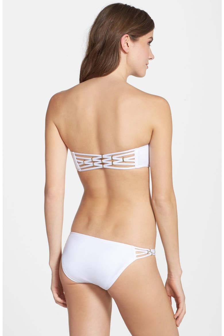 'Amber' Back Beaded Twist Bandeau Bikini Top, Alternate, color, WHITE