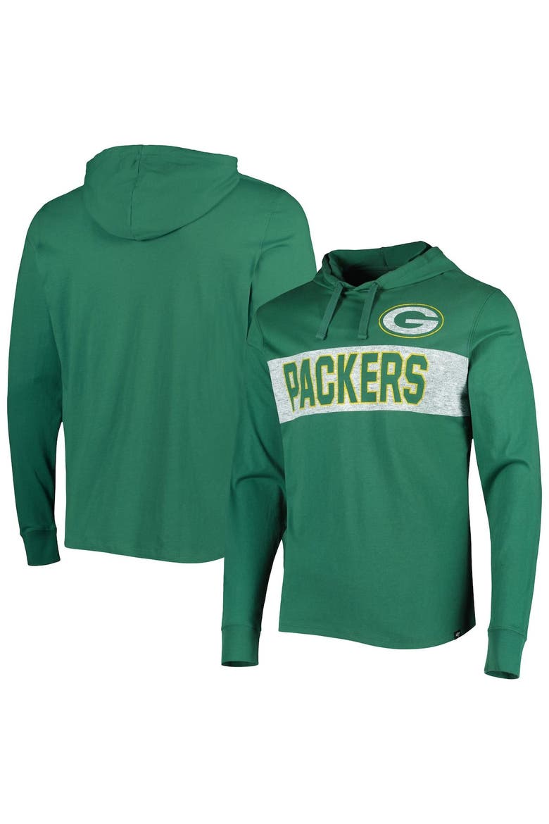 Men's '47 Green Green Bay Packers Field Franklin Hooded Long Sleeve T-Shirt, Main, color, Green