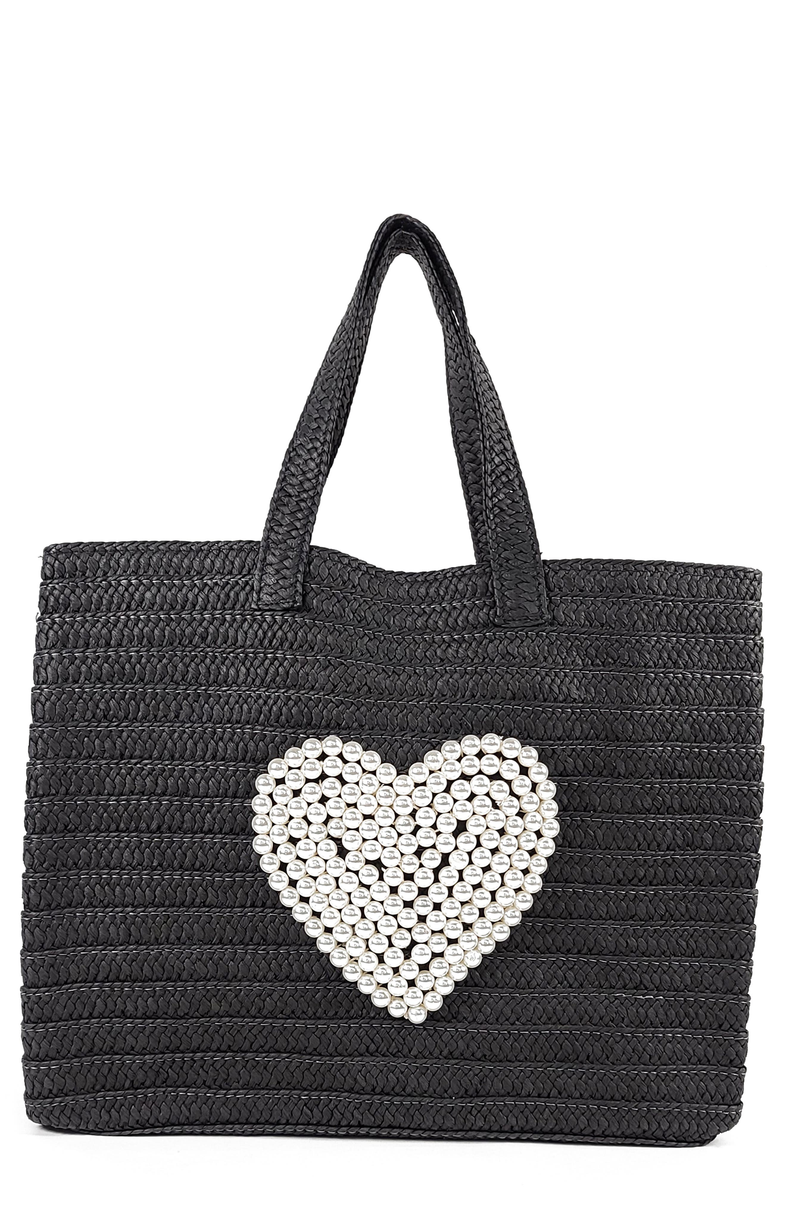 BTB Los Angeles Love Woven Straw Tote, Main, color, 