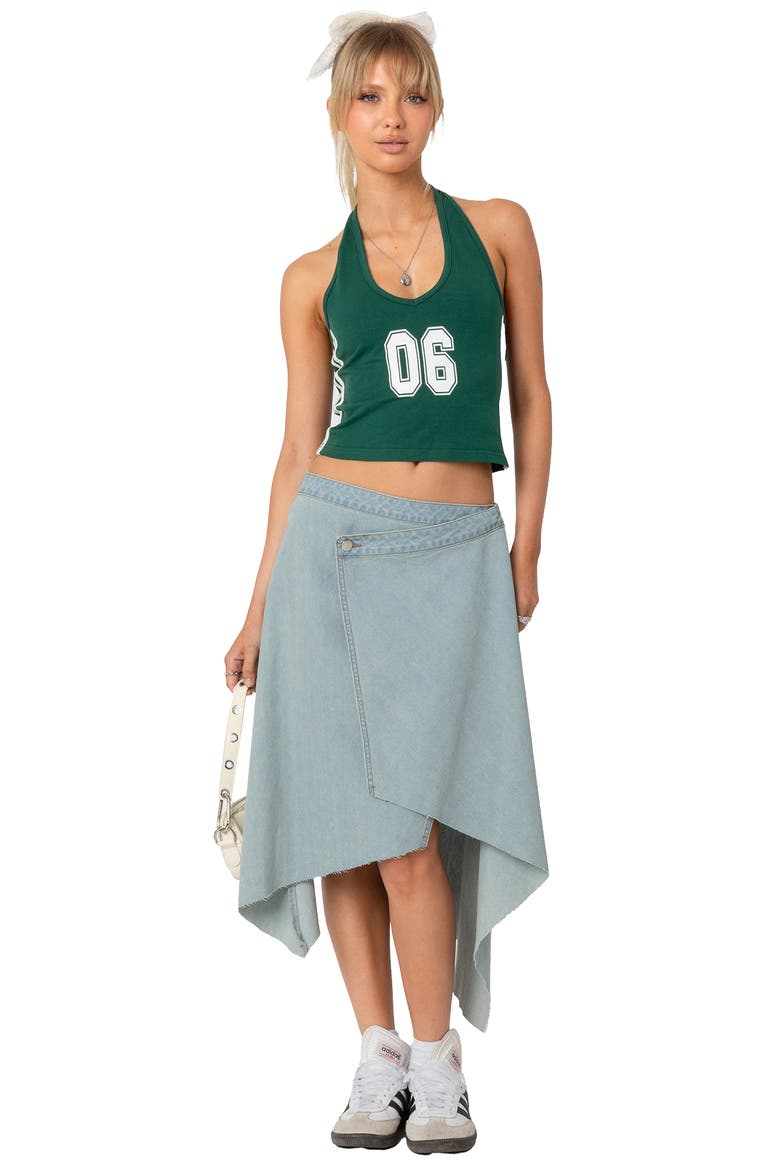 Varsity Crop Graphic Halter Top, Alternate, color, GREEN