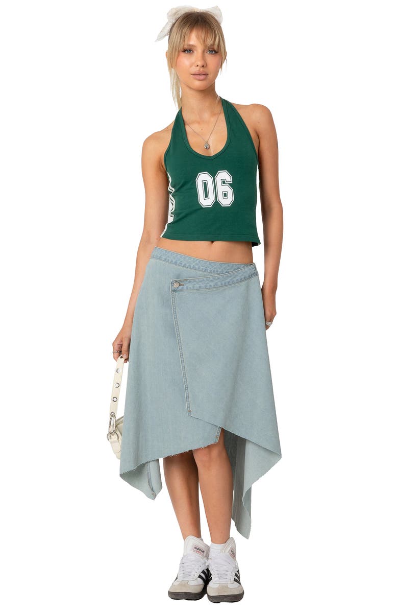 EDIKTED Varsity Crop Graphic Halter Top, Alternate, color,
