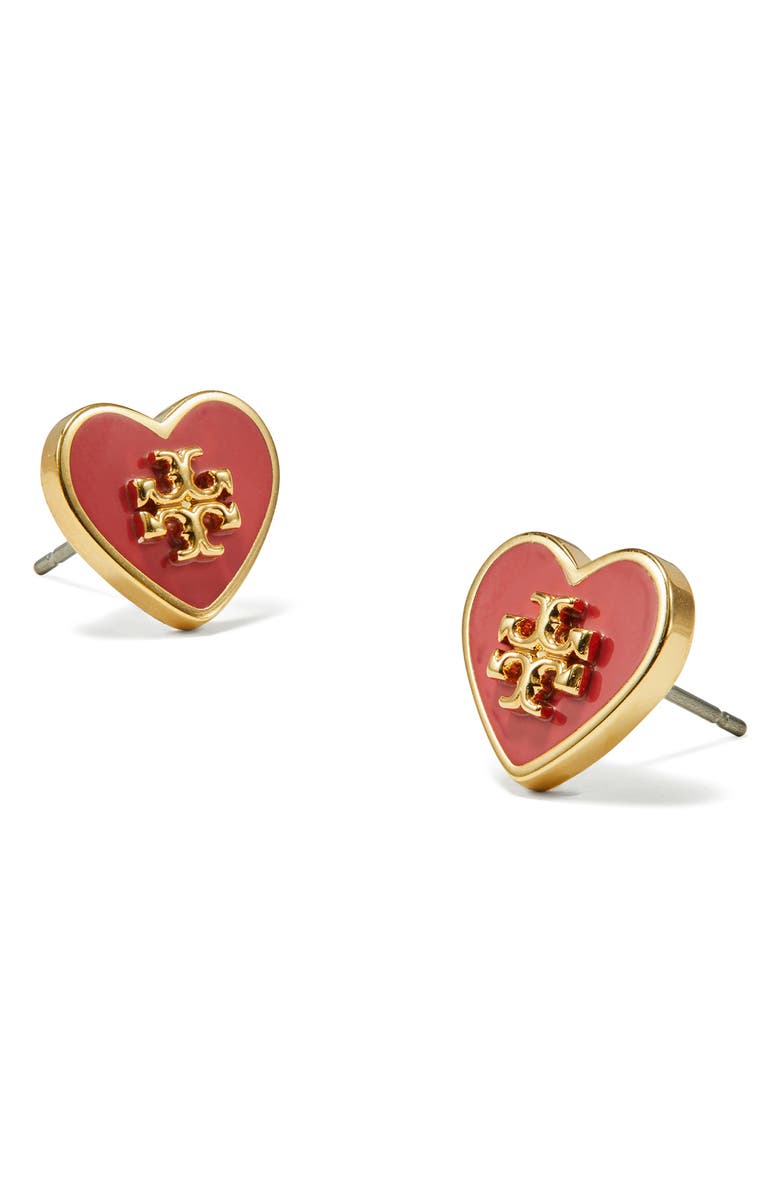 Tory Burch Kira Enamel Heart Stud Earrings, Alternate, color,