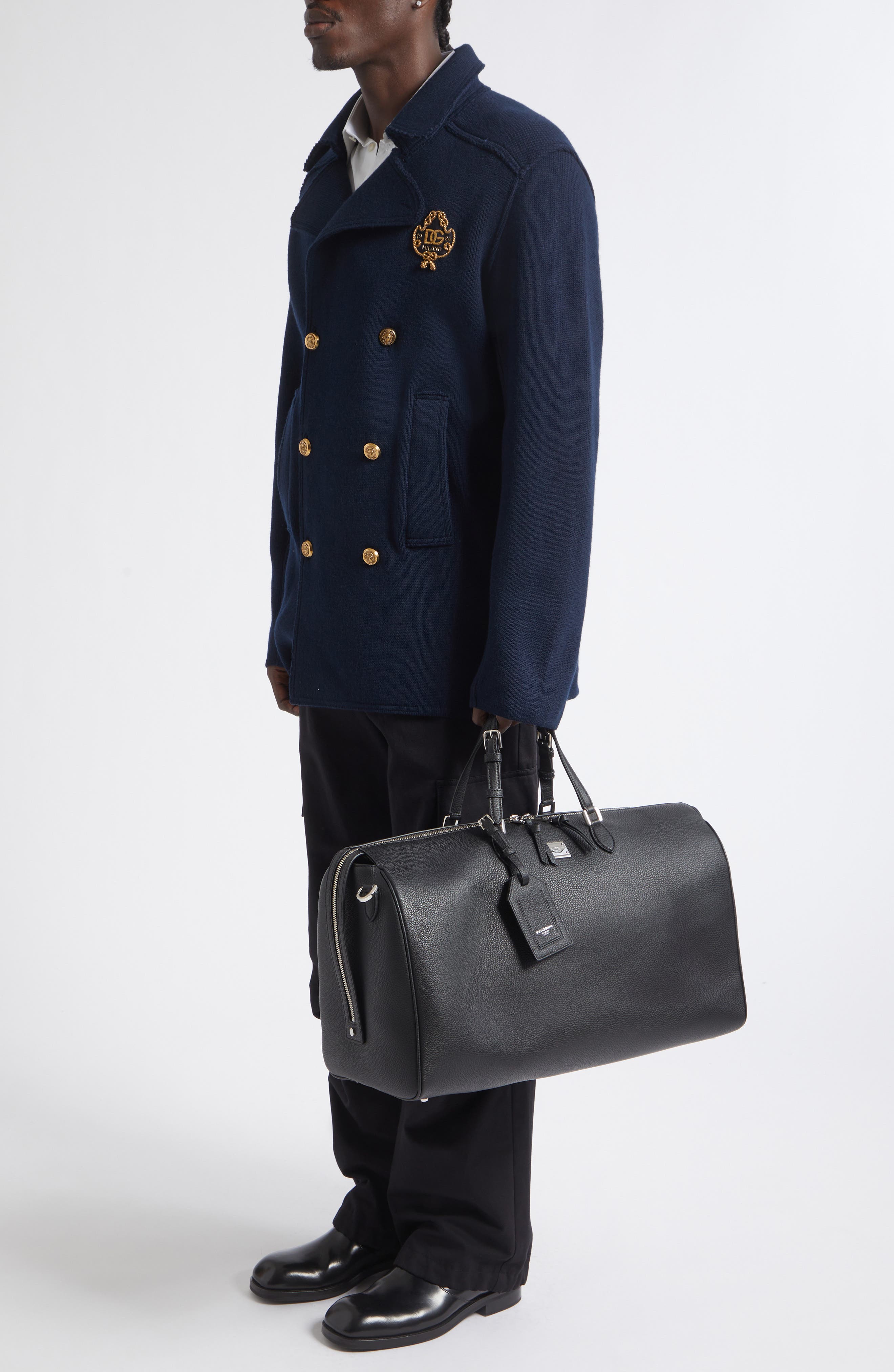 Leather Barrel Bag, Alternate, color, 80999 NERO