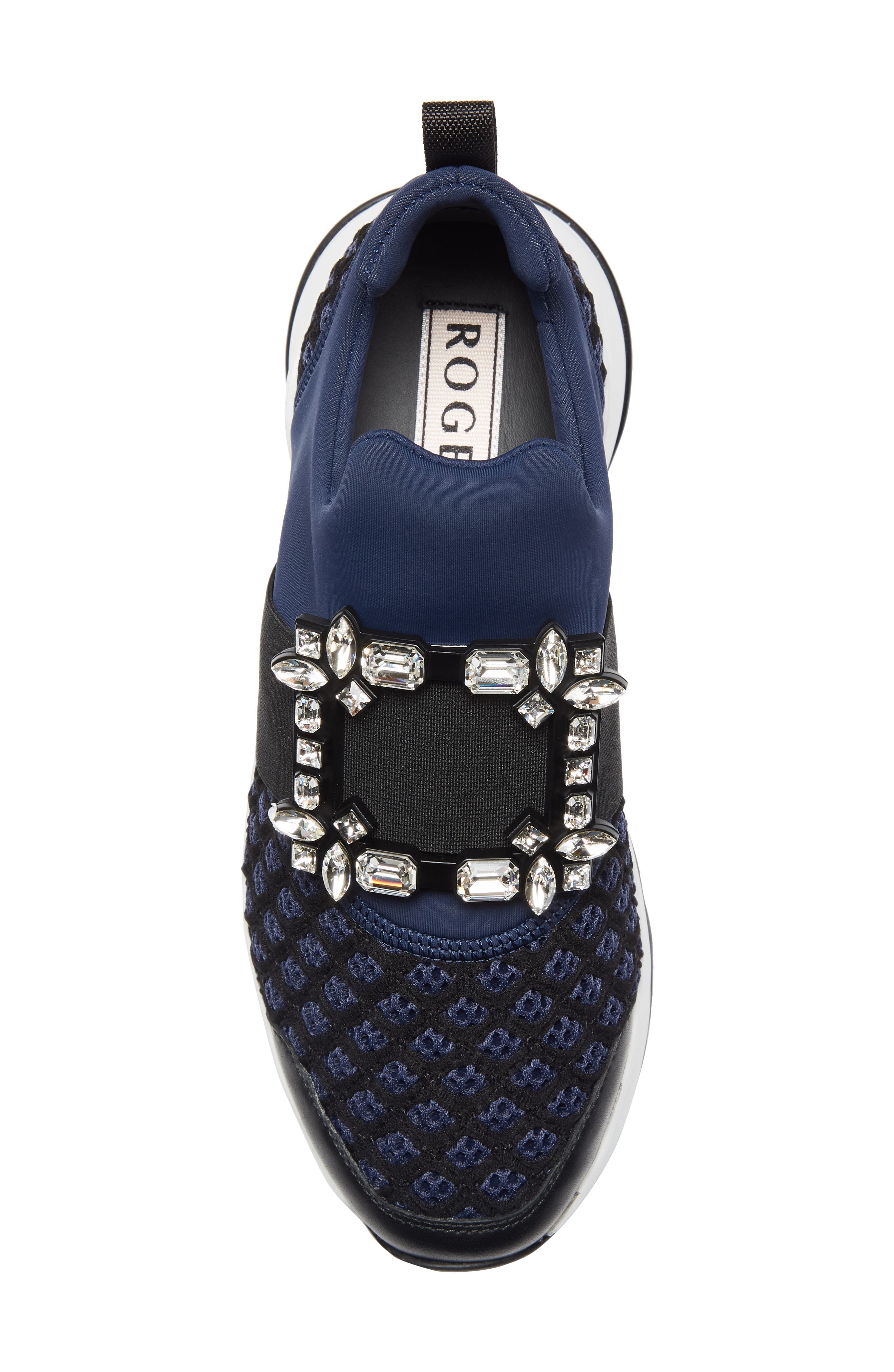 Roger Vivier Viv Crystal Buckle Slip-On Sneaker, Alternate, color, Navy/ Black