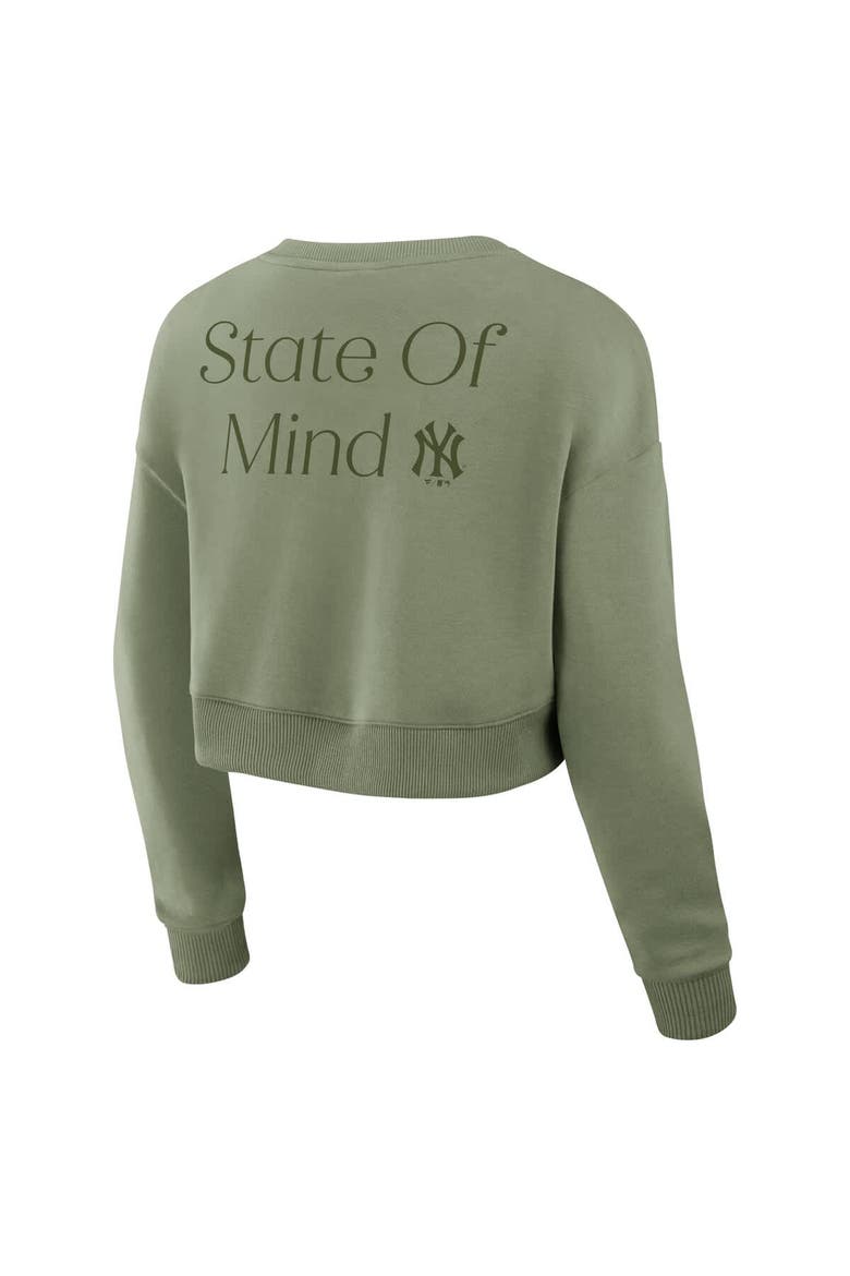 Women's Fanatics Olive New York Yankees Studio Cropped Pullover Sweatshirt, Alternate, color, Olive