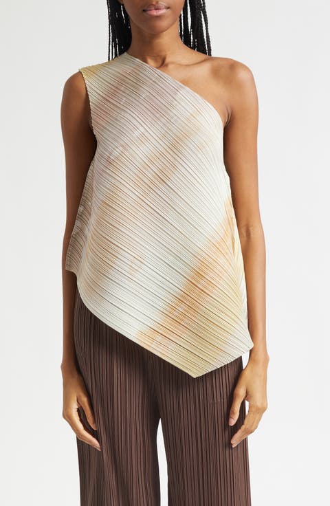 Sea Bubble Pleated One-Shoulder Top